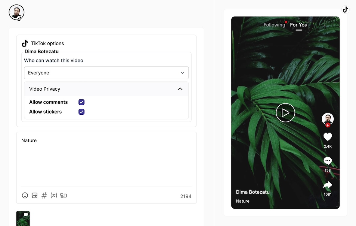 Composing a post with network options and a live preview